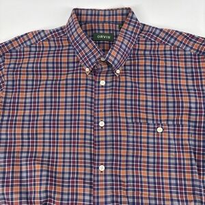 Orvis Shirt Mens XL Trim Fit Orange/Purple Plaid Button Down Wrinkle Free